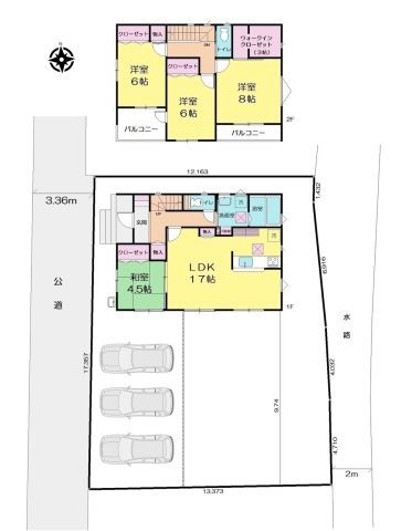 1号地 建物参考間取プラン例：
建物面積105.16平米（31.81坪プラン）の場合、2,988万円
（土地+建物+消費税を含む）