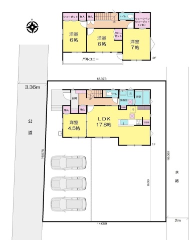 2号地 建物参考間取プラン例：
建物面積104.75平米（31.68坪プラン）の場合、3,088万円
（土地+建物+消費税を含む）